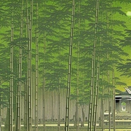 Serene Mountain Temple in Shin-hanga Style