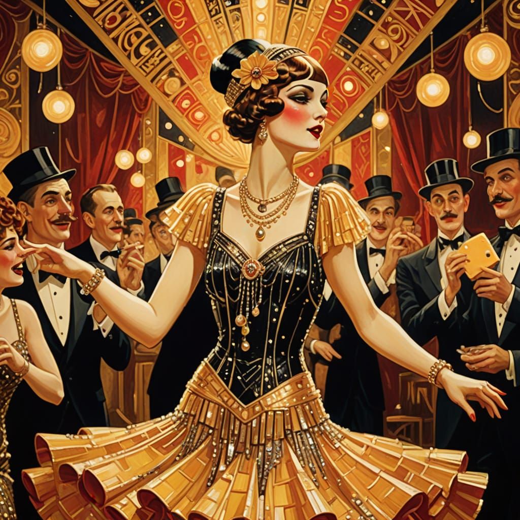 Art Deco Mouse Girl Cabaret, Klimt and Dix Style