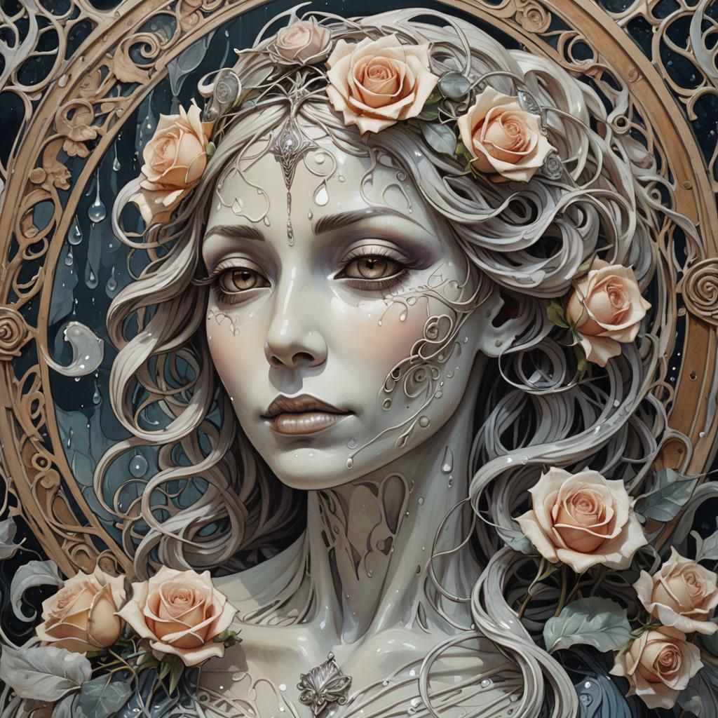 Art Nouveau Ghost Mummy with Silver Rose