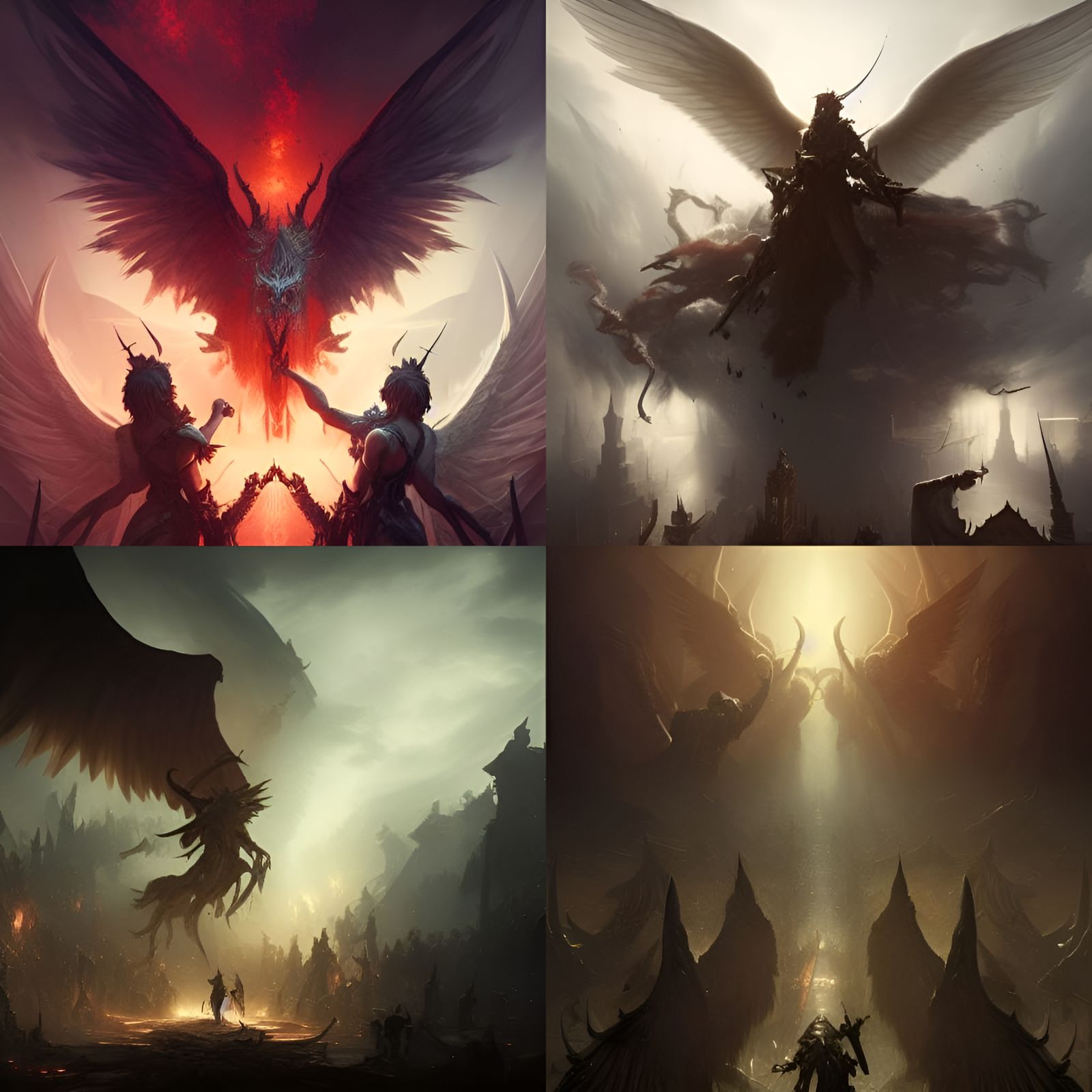 Epic Clash of Angels and Demons in Dark Fantasy Style