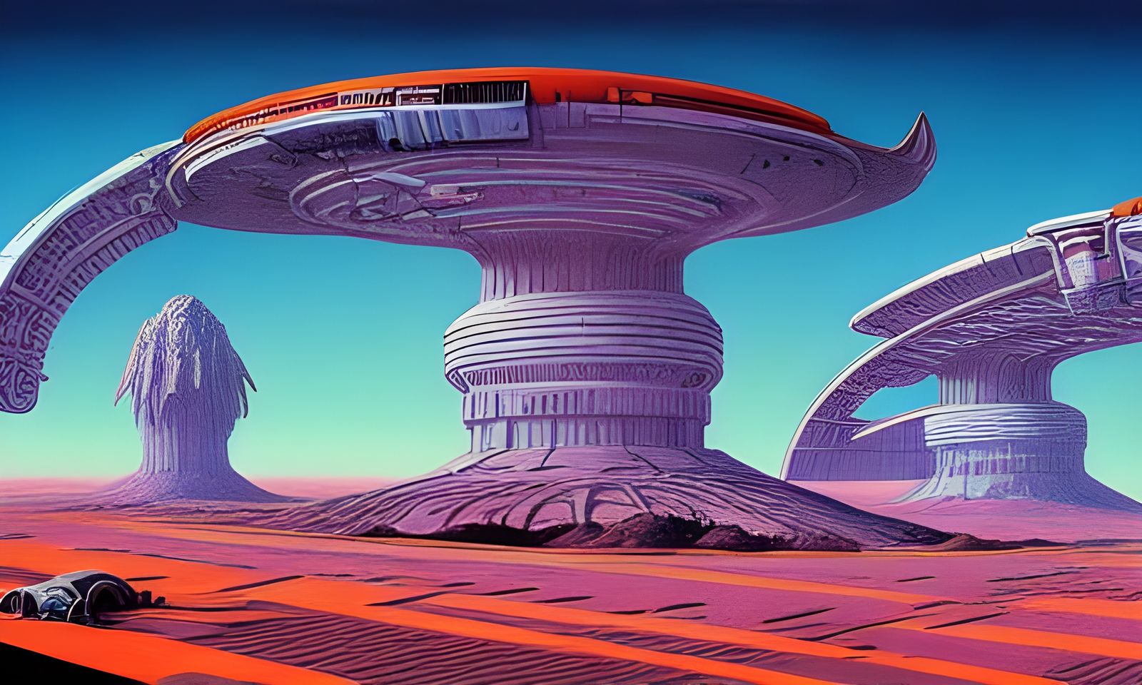 Wasteland Cityscape: Retrofuturistic Fantasy Illustration