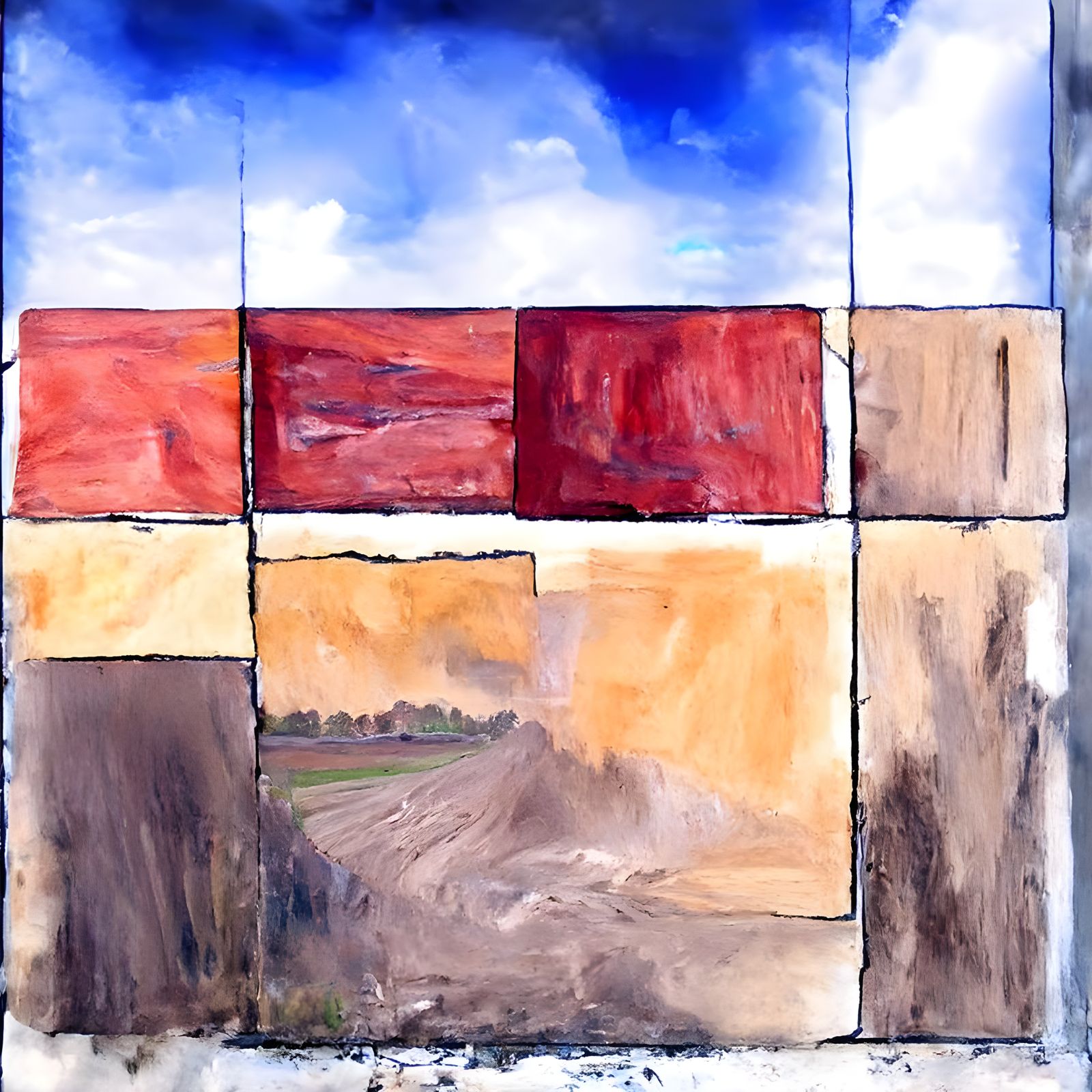 Coastal Storm Landscape in Acrylic and Geometric Style