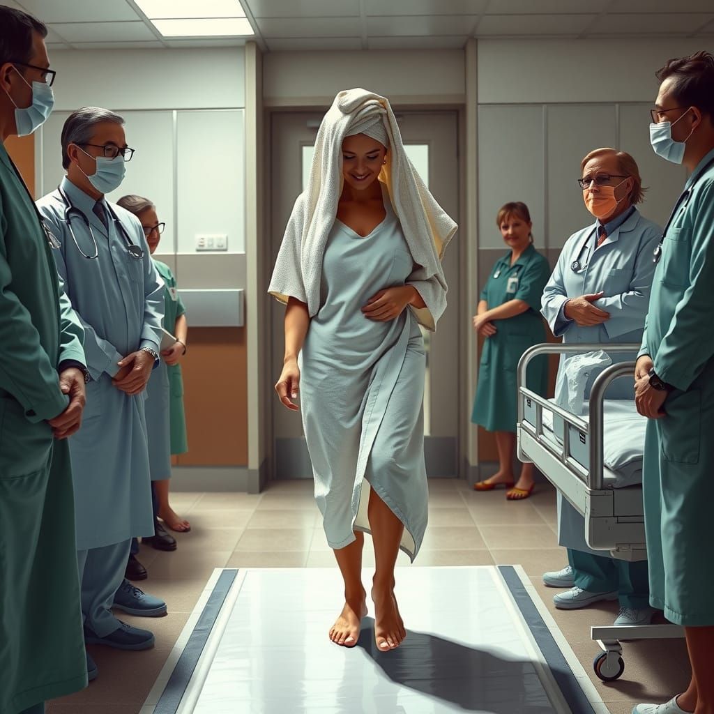 Helen Skelton in Hospital Ward, Photorealistic Style