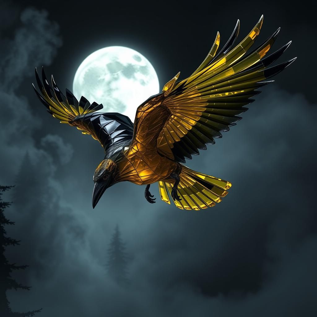 Crystal Raven Flight in Banksy Street Art Style