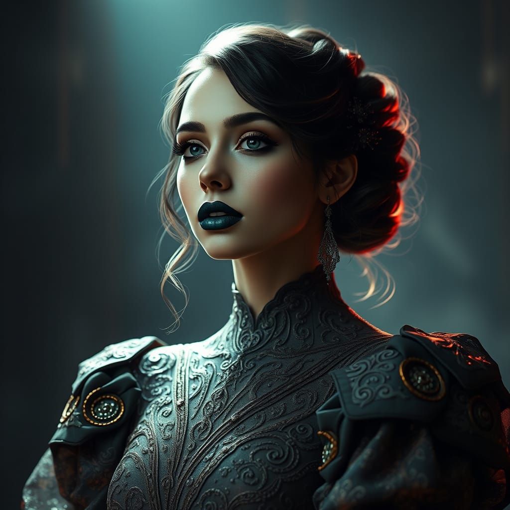 Sultry Woman in Opulent Art Nouveau Gown