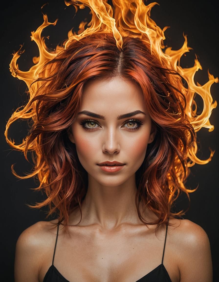 Woman with Fiery Hair - AI Generated Portrait