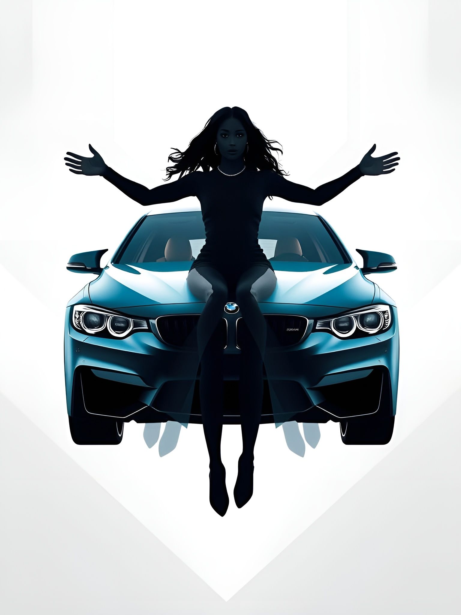 Mirrored Automotive Mistress Levitates in Geometric Hues
