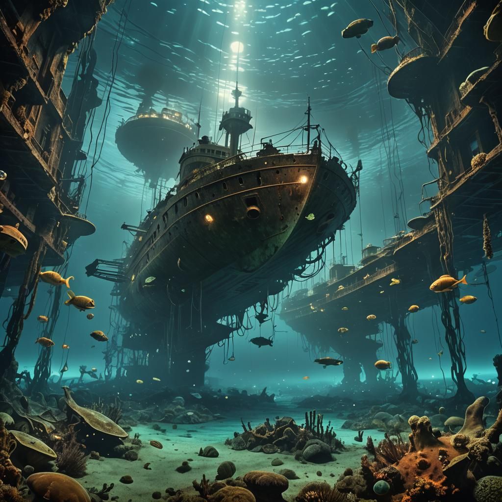 Surreal Underwater City at Titanic Wreck