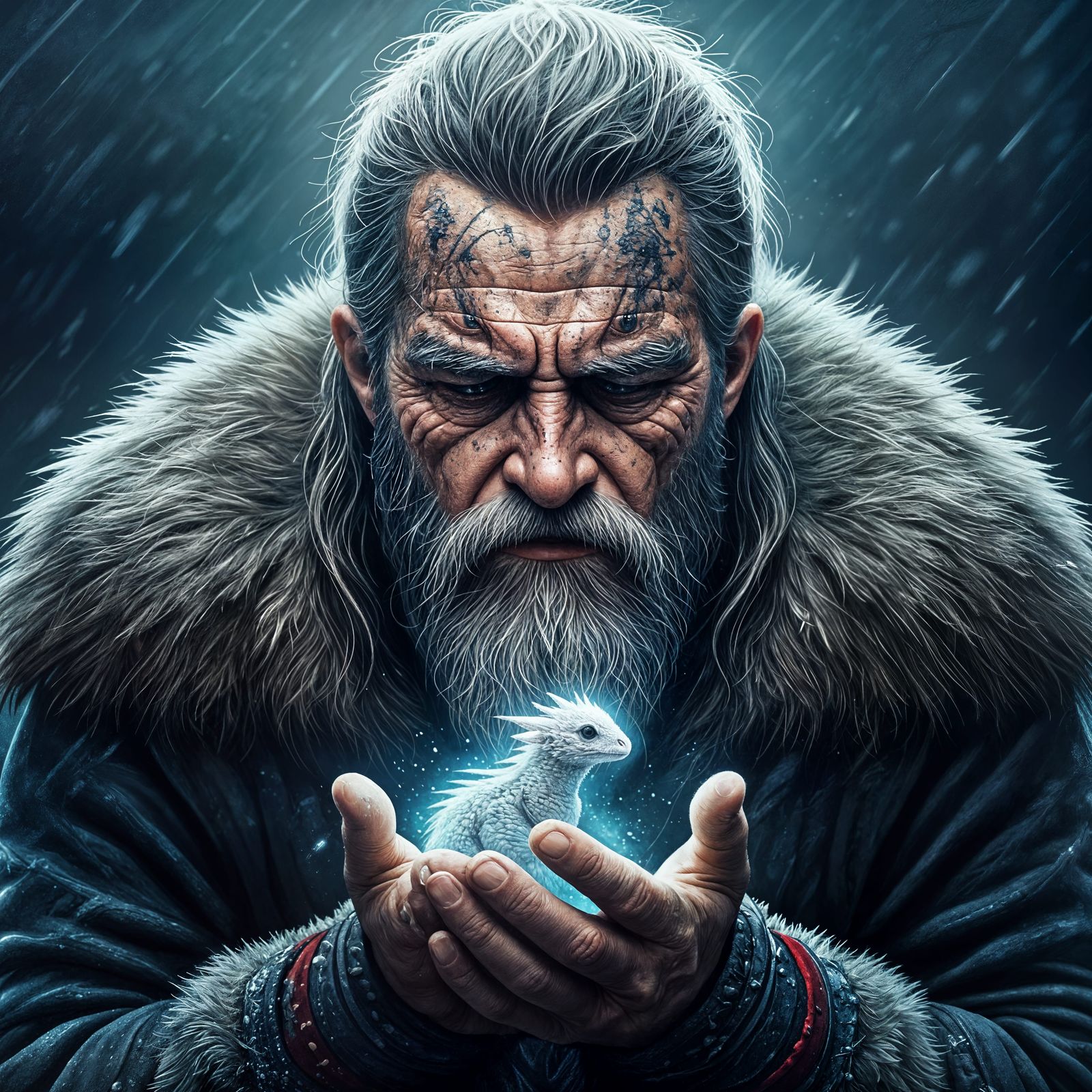 Viking and Dragon in a Snowstorm