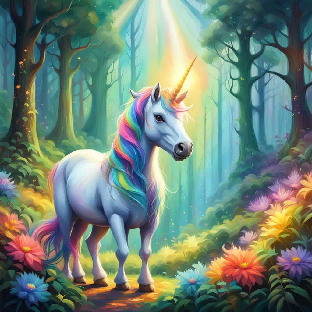 Mystical Unicorn in Forest, Pixar-Style Concept Art