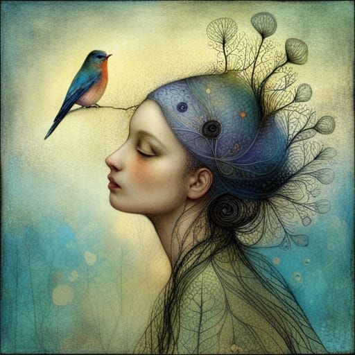 Mystical Bird in Surreal Symbolic Style