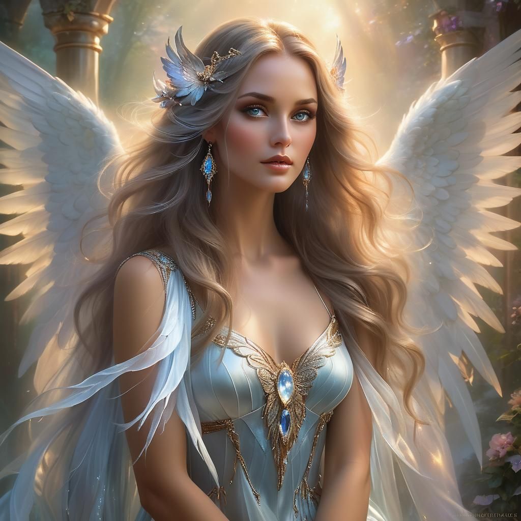 Ethereal Beauty with Wings in Soft Focus