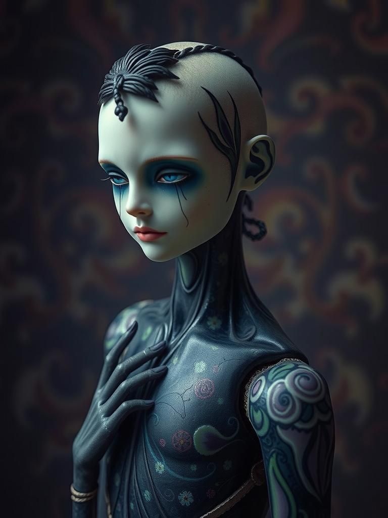 Antique Porcelain Doll in Pop Surrealist Style