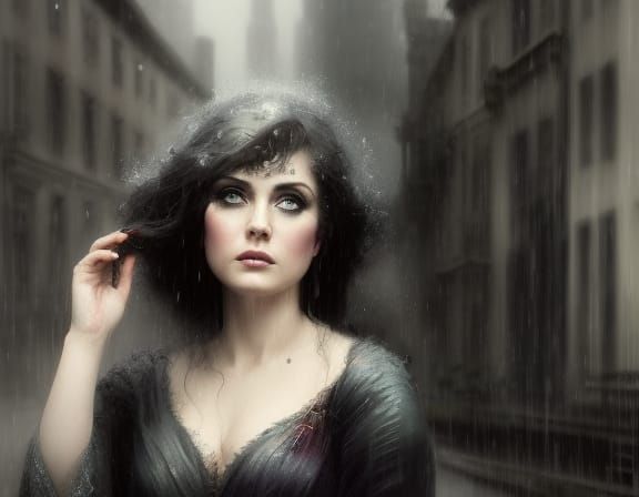 Woman in Rain: Sinister Gothic Horror Portrait