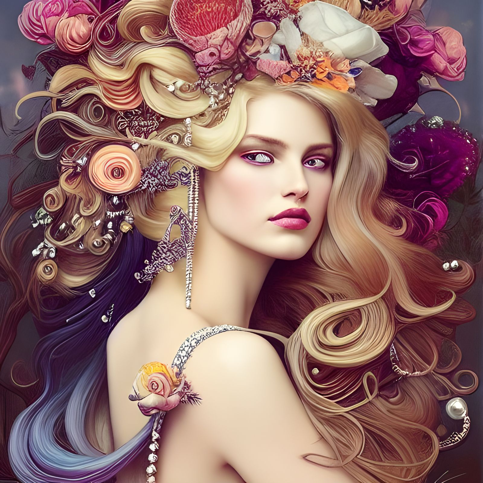 Gorgeous Blonde with Pearls in Photorealistic Style