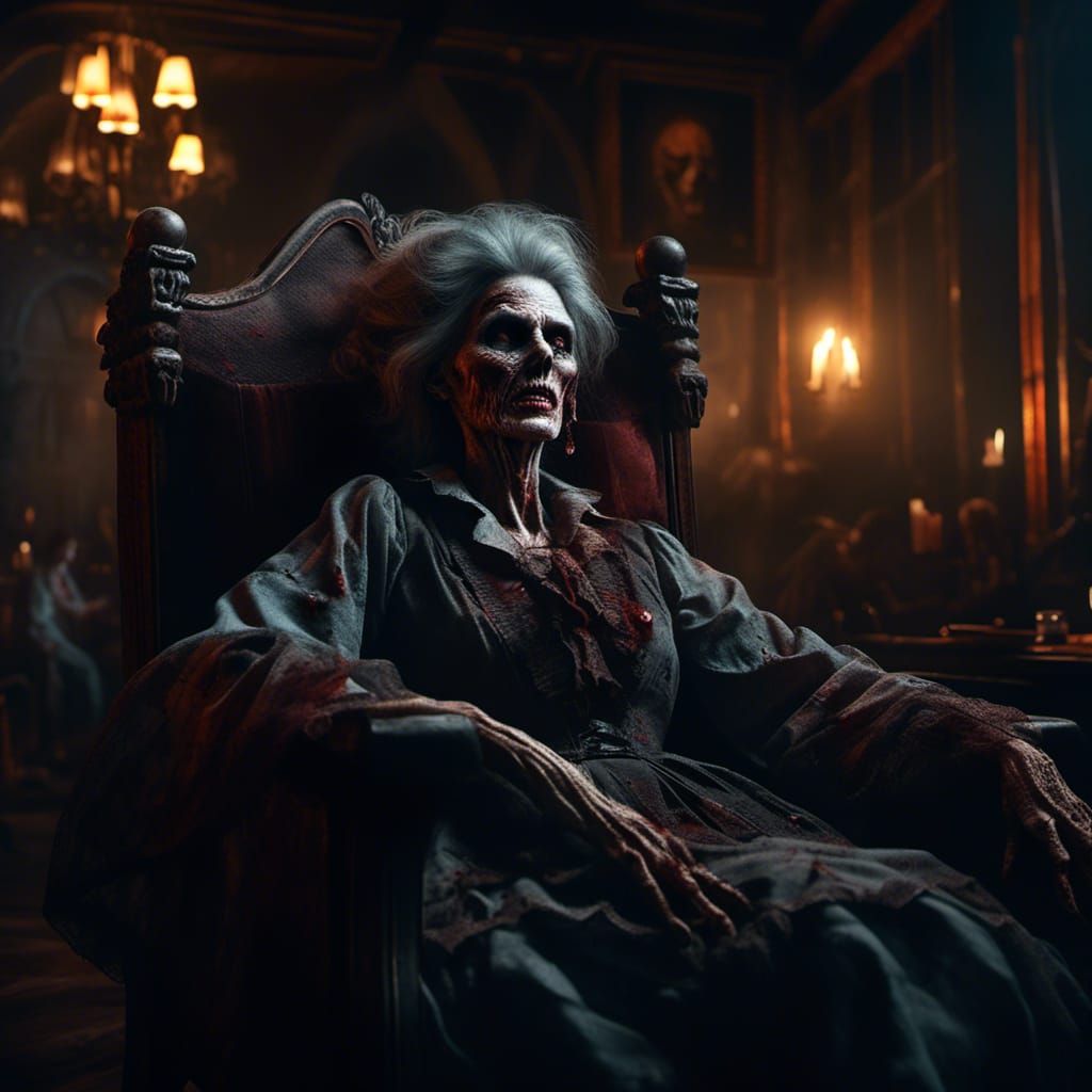 Dark Fantasy Zombie Woman in a Living Room