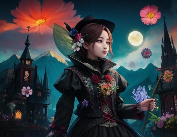 Enchanting Flower Witch in Magical Garden