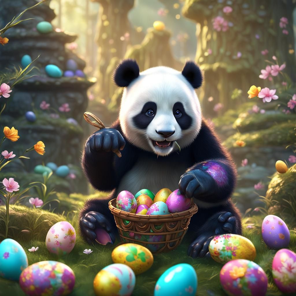 Panda's Easter Feast: Detailed Matte Painting