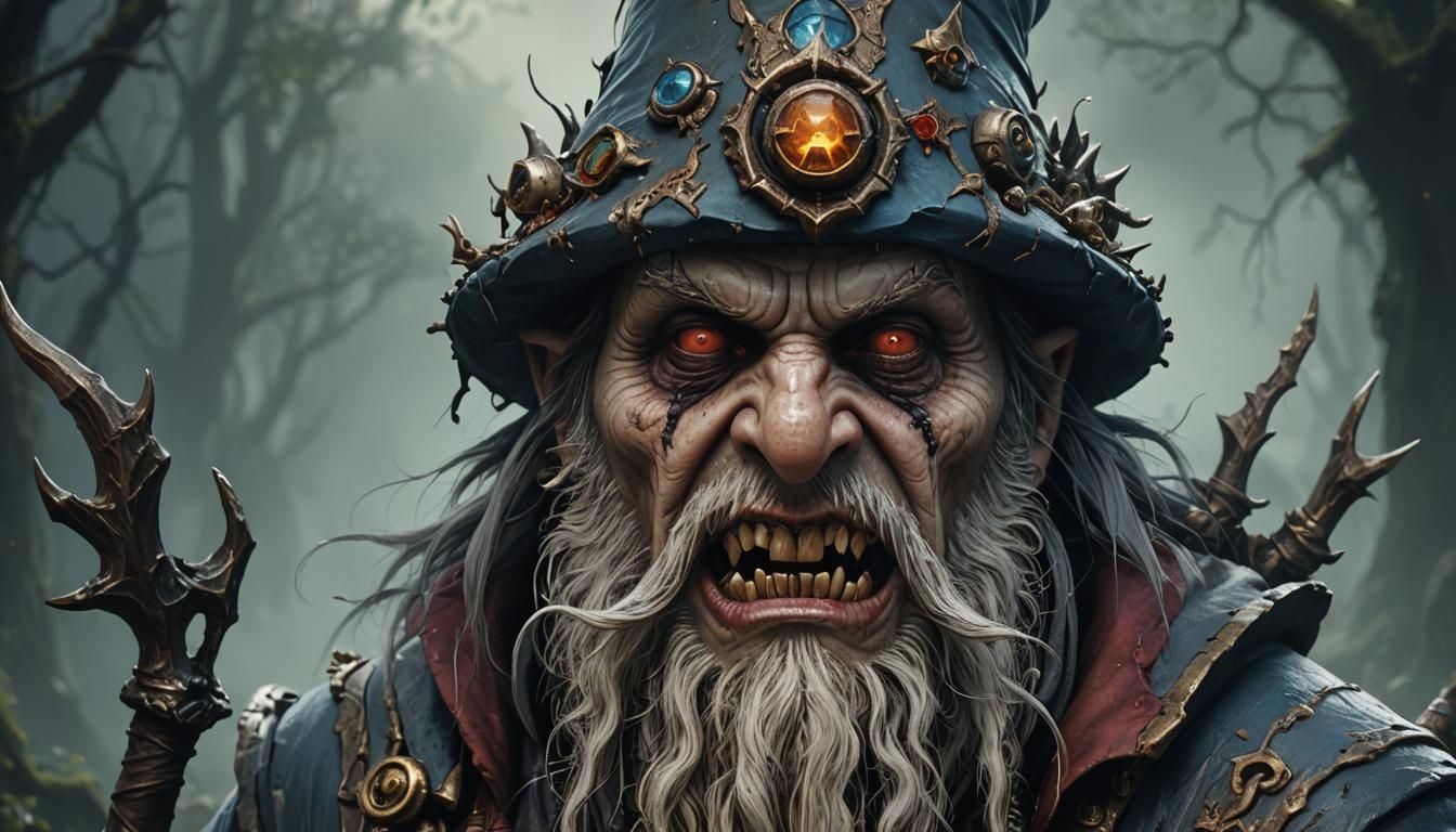 Hideous Old Necromancer in Detailed Digital Art