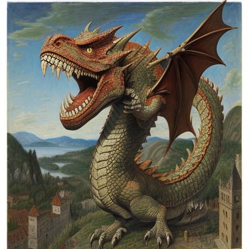 Grotesque Dragon in Renaissance Painting Style