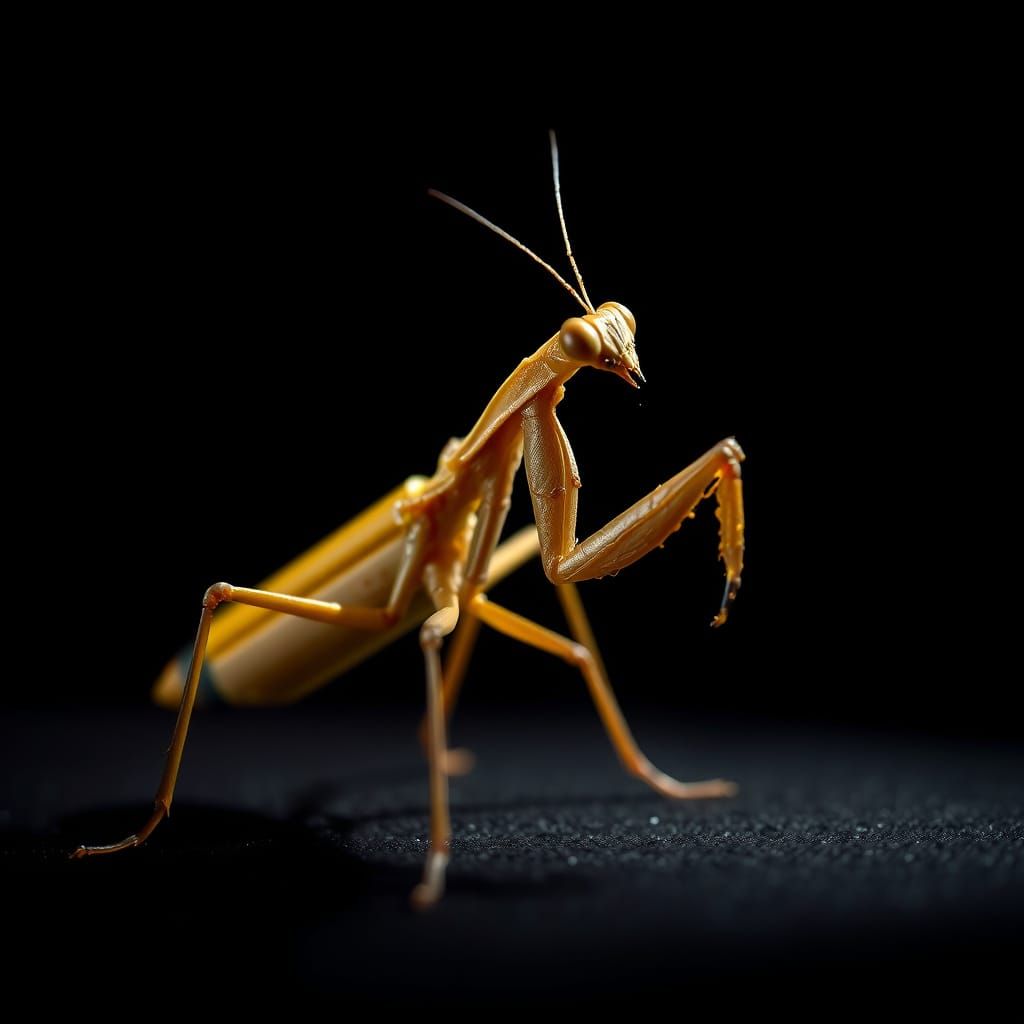 Hybrid Pencil Mantis in Dramatic Spotlight