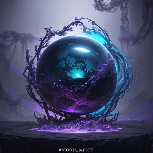 Levitating Glass Sphere with Swirling Mist, Fantasy Concept