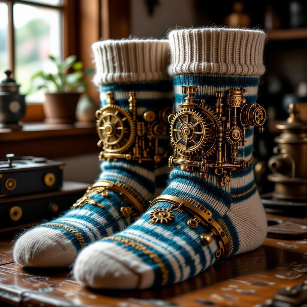 Intricate Steampunk Woolen Socks Macro Photograph