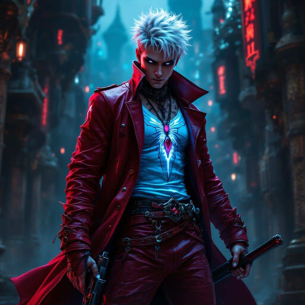 Goth Demon Hunter in Epic Combat Pose