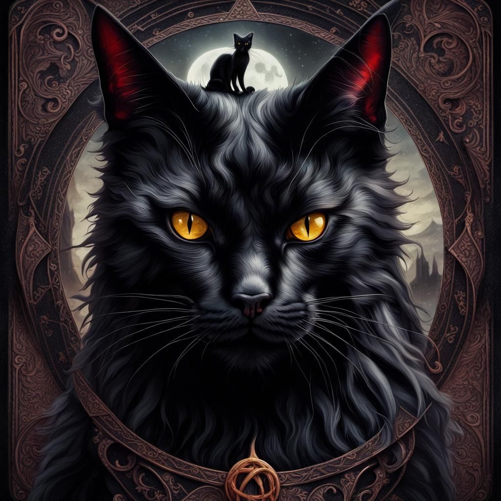Tarot Card Depicting a Black Demonic Cat