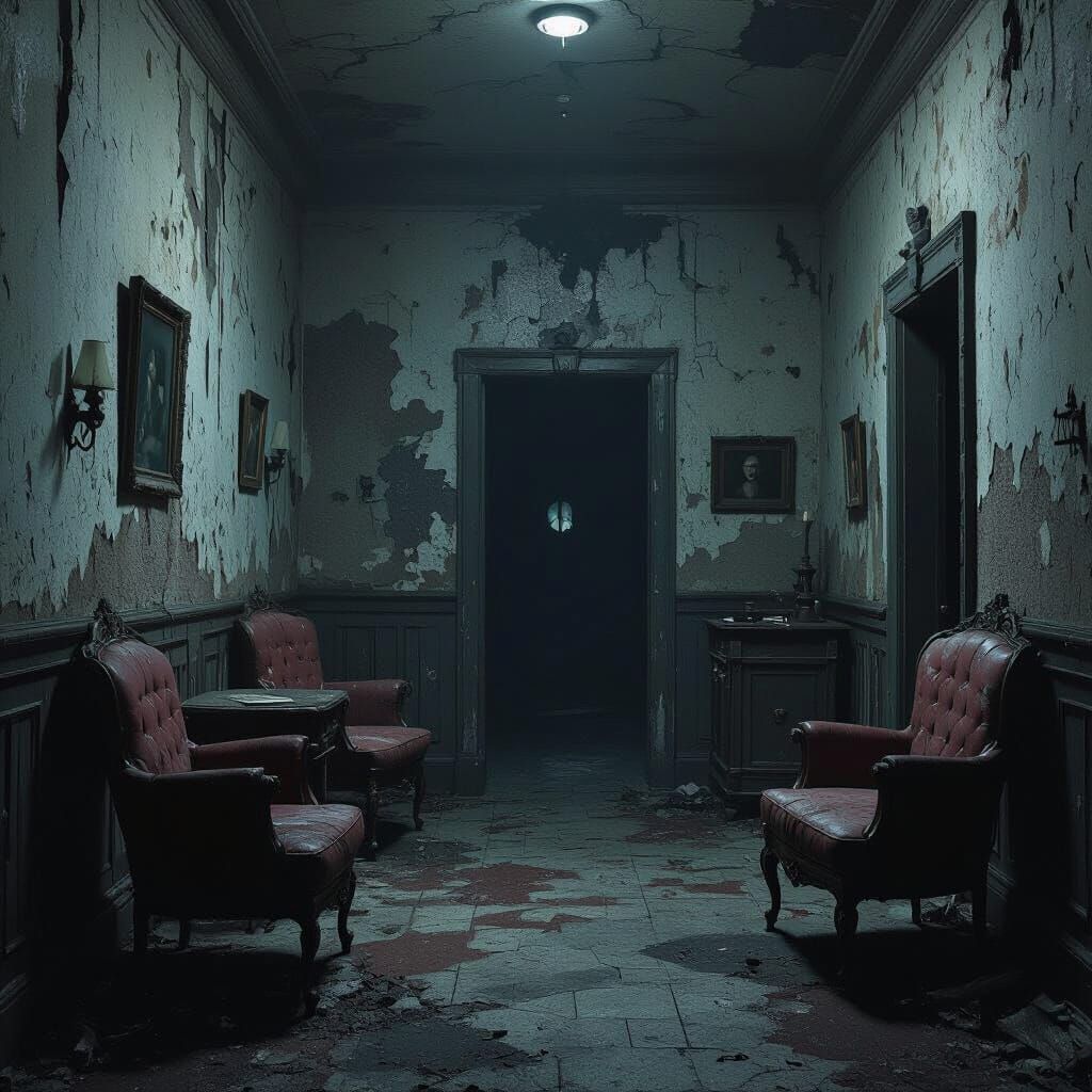 Eerie Backroom in Hyper-Realistic Horror Style