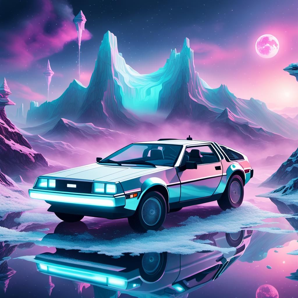 Vaporwave Dreamscape with Translucent Figure in Digital Art