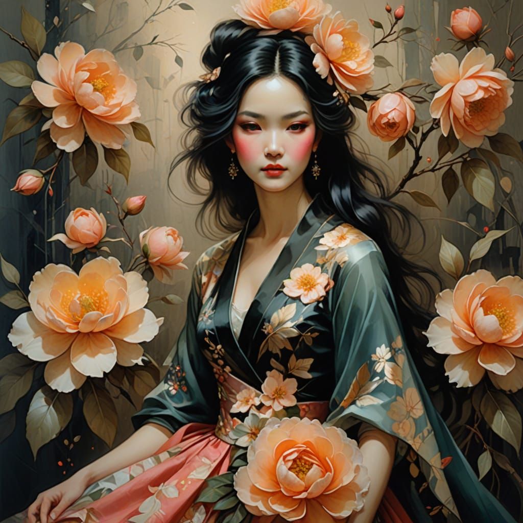 A Delicate Lady in Elegant Camellia Bloom