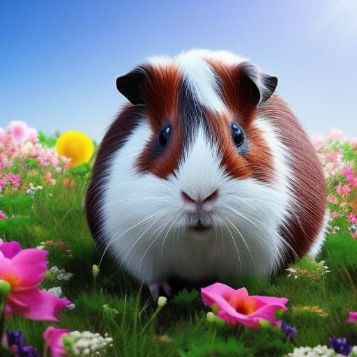 Guinea Pig in a Flower Field, Airbrush Art