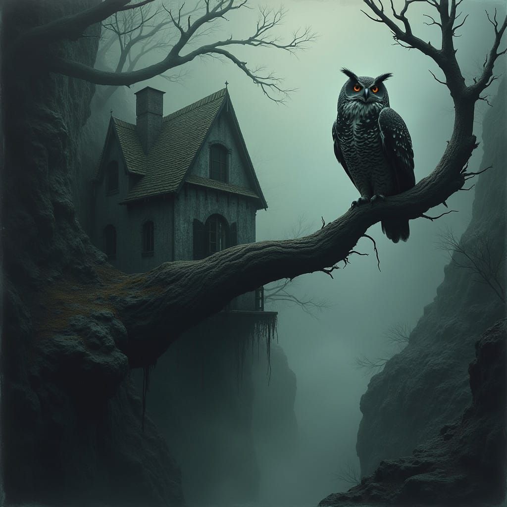 Majestic Owl Gaze from Ancient Mountain Abode