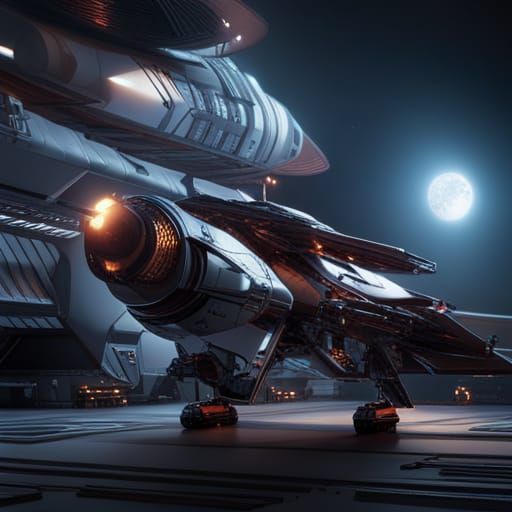 Retro Mechanics Repairing Spaceship: Sci-Fi Digital Art