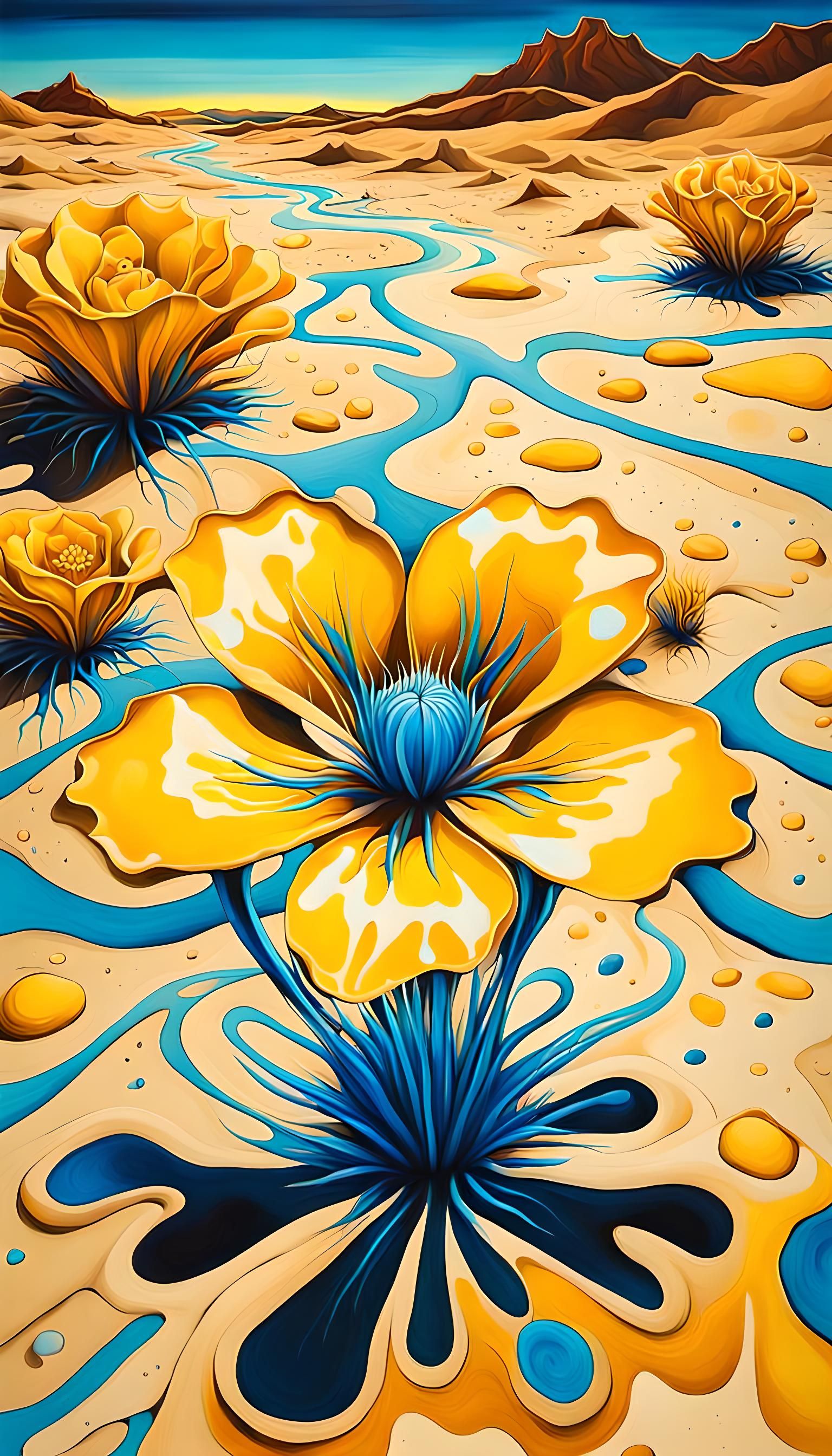 Desert Flower Graffiti Art in Salvador Dali Style