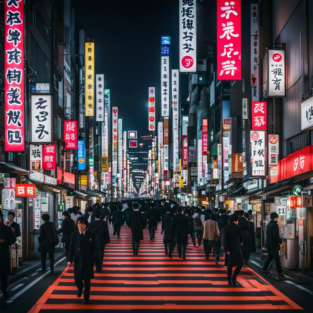 Neon and Banners in Tokyo at Night