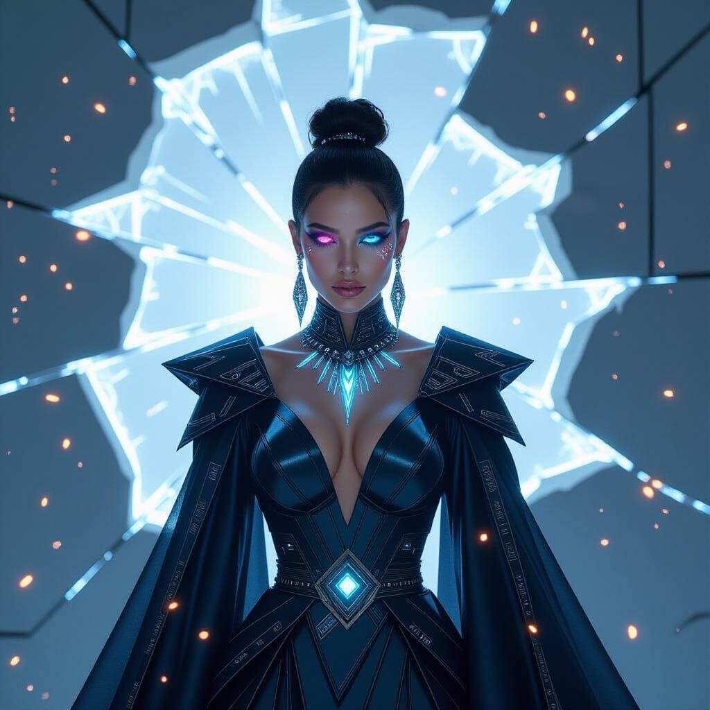 Futuristic Empress in Prismatic Robes, Editorial Fashion