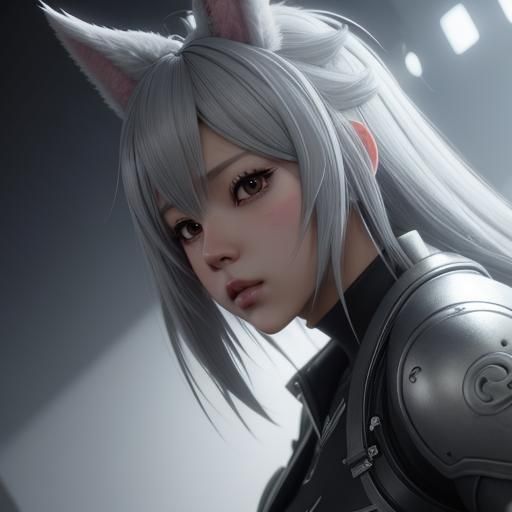 Anime Style Gray Bunny Girl in 3D