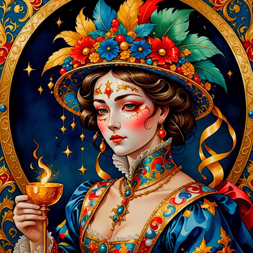 Venetian Carnival Mask in Kintsugi Majolica Style