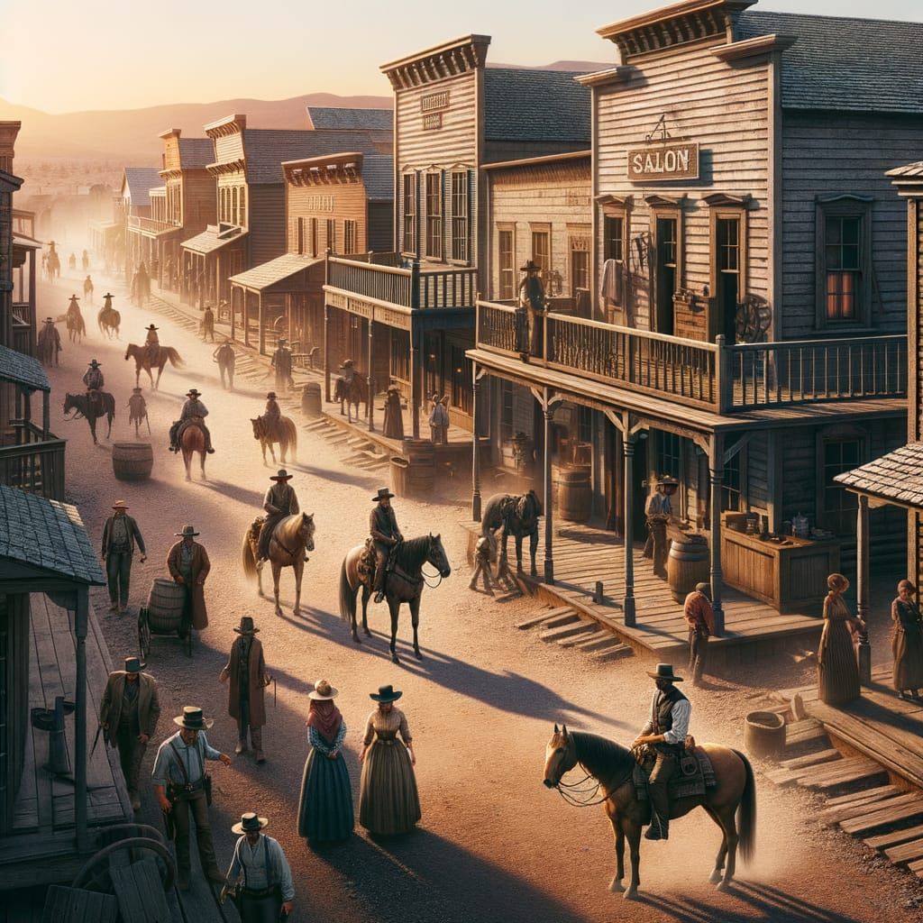 Vibrant Old West Town at Sunset