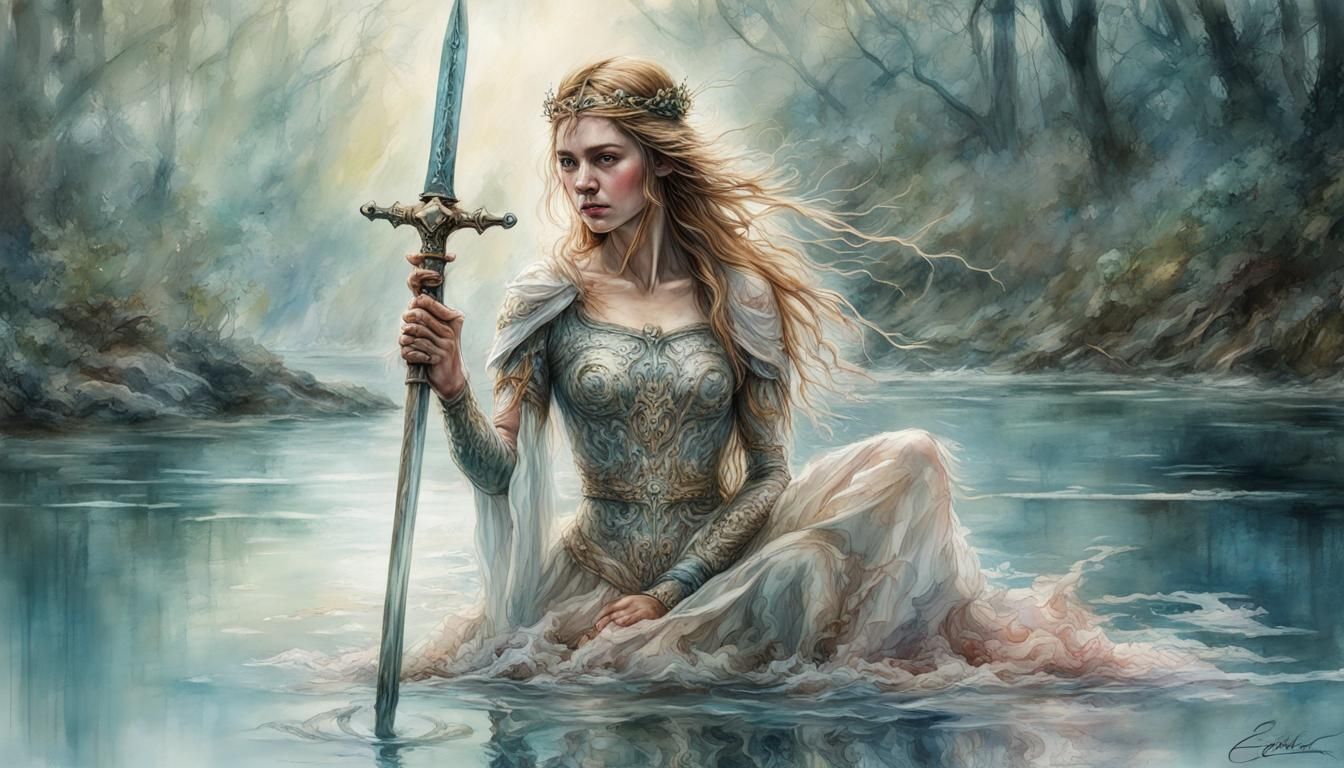 The Lady of the Lake holding Excalibur