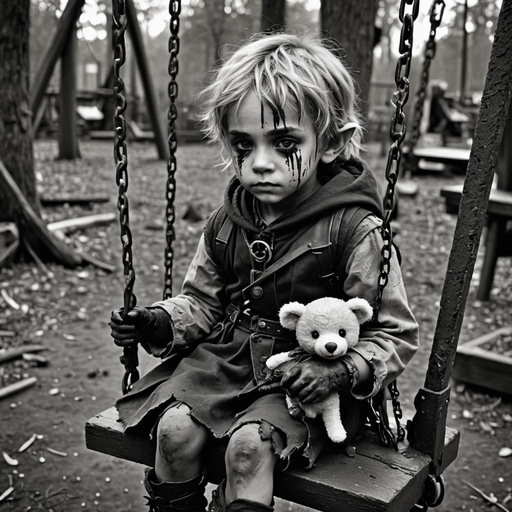 Elven Child in Dystopian Playground Portrait