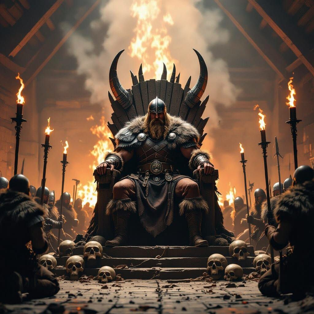 Viking King on Skull Throne in Valhalla