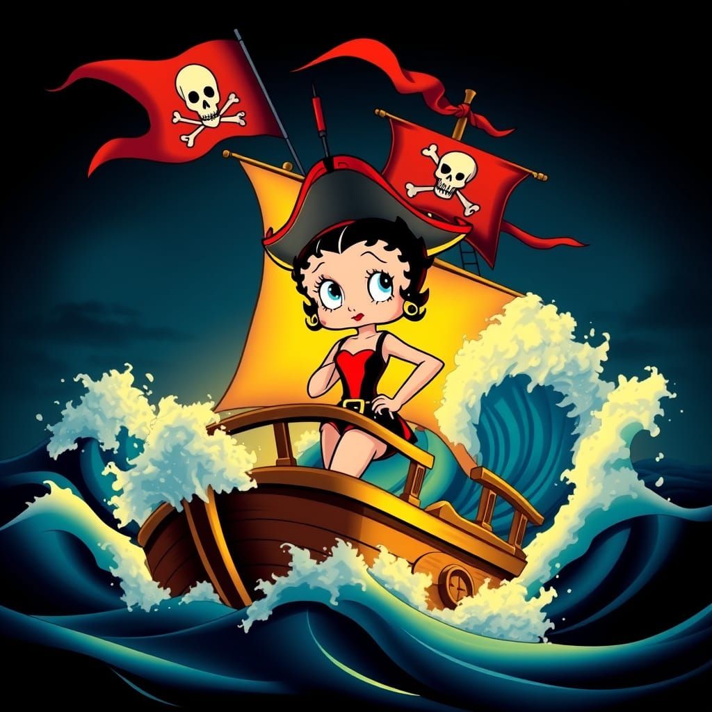 Betty Boop Pirate Captain on Majestic Ship