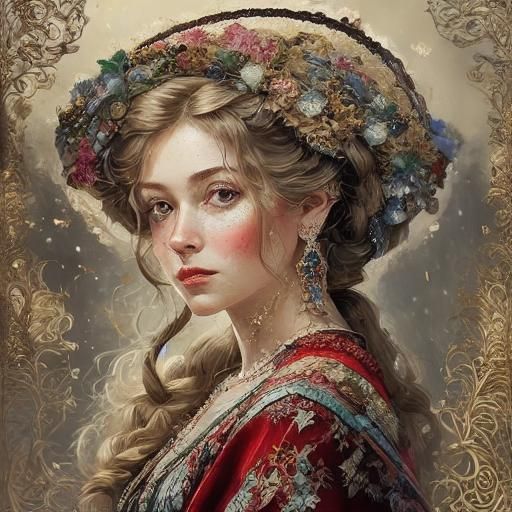 Woman in Sundress with Russian Shawl