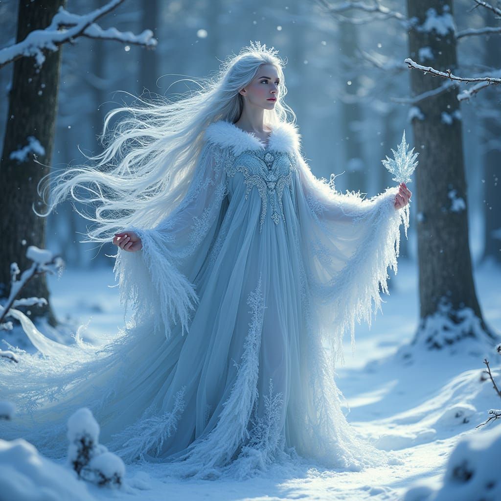Winter Goddess Enchants Snowy Forest with Icy Magic