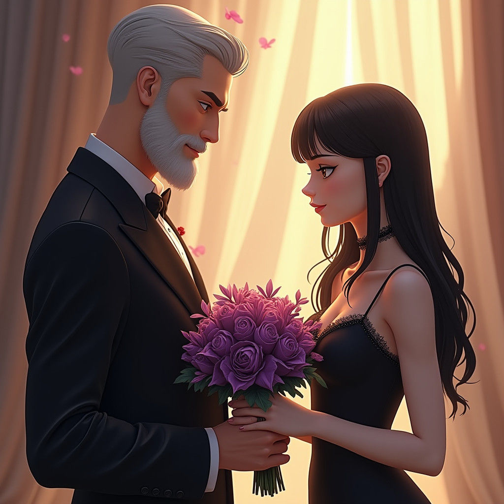 Man in Tuxedo Gives Flowers: 3D Anime Art