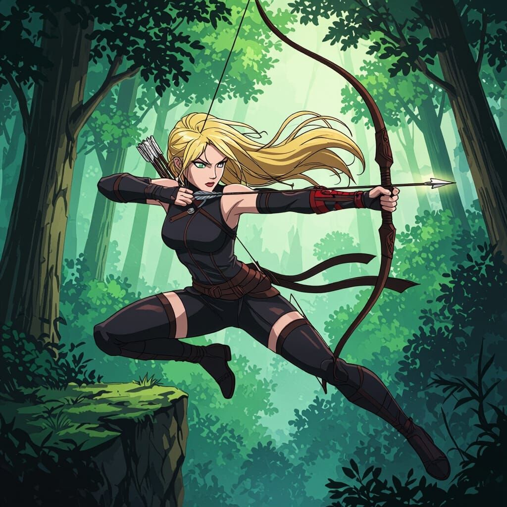 Dynamic Comic Art Of A Leaping Archer Ninja