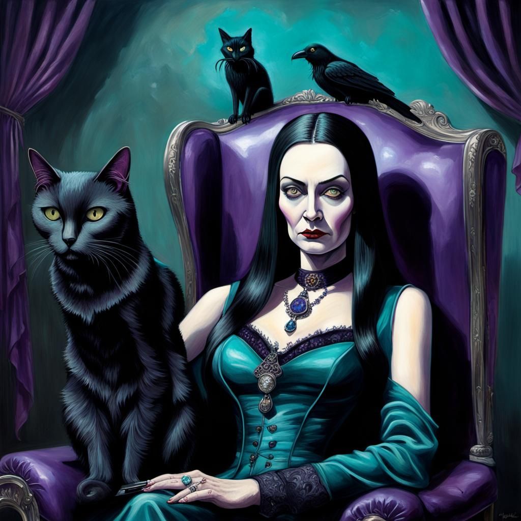 Morticia Addams in Gothic Horror Style